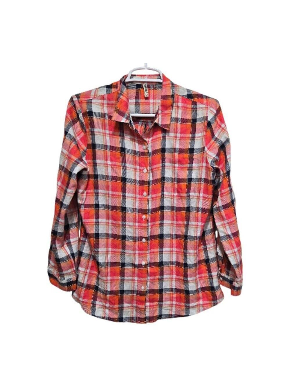 Bare Denim Plaid Rayon Button Front Shirt Large Soft Grunge